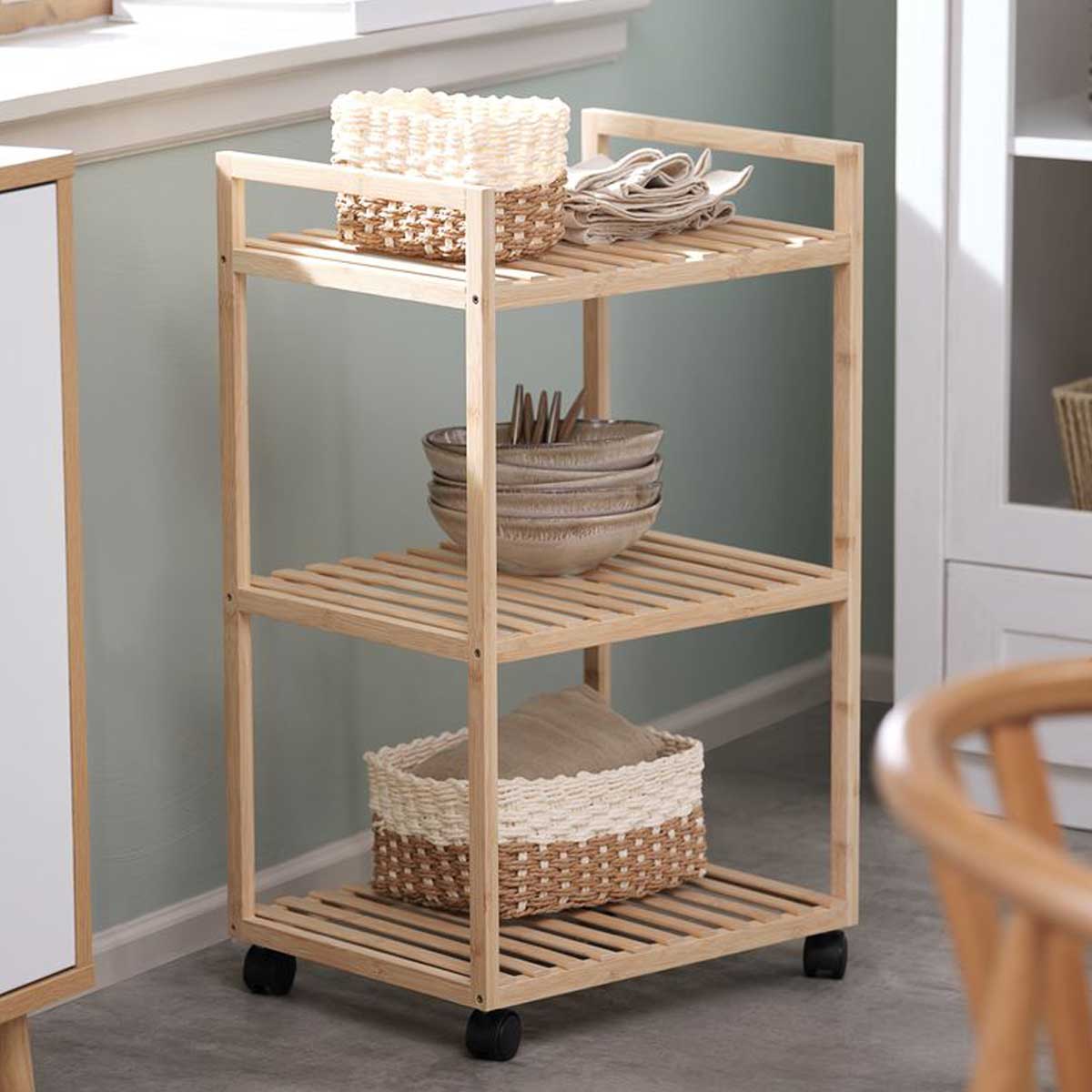 Drvena Polica Sa Točkićima Devt 3 Etaže Bambus - dodatni pogled