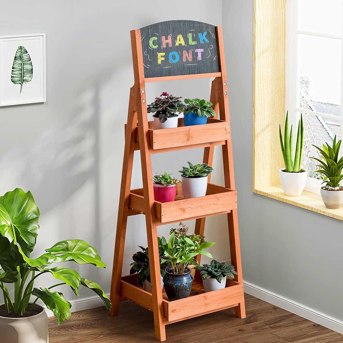 Drvena Polica Za Saksije Sa Tablom Za Poruke - dodatni pogled