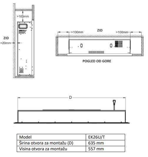 Električni ugradni kamin 2000W Prosto EK26UT/L - dodatni pogled