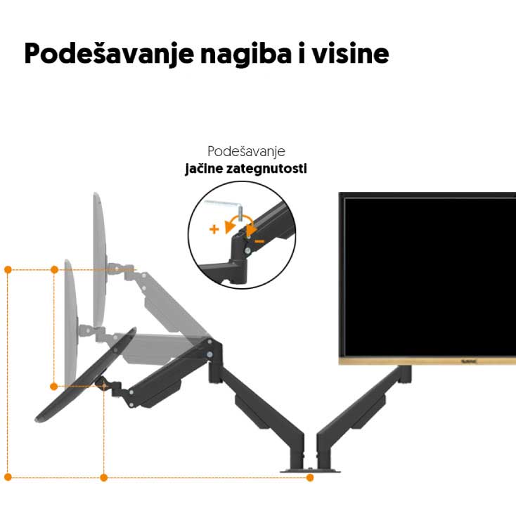 Podesivi zglobni nosač za dva monitora od 17 do 32 inča Prosto MH311D - dodatni pogled