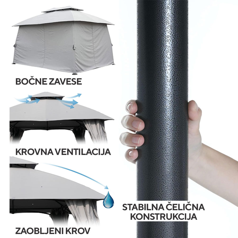 Paviljon 3x4m sa bočnim zavesama i zaobljenim krovom Korzika - dodatni pogled