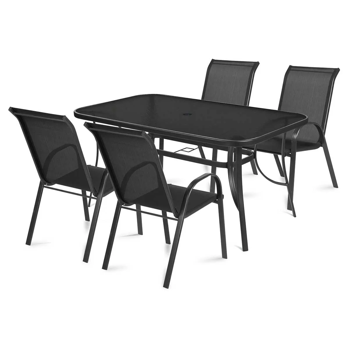 Baštenski Komplet 4 Stolice i Sto Sa Crnim Staklom Fieldmann Tirso Black