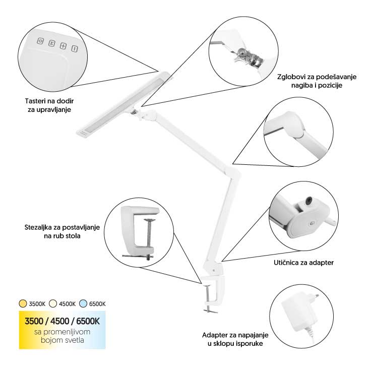 Zglobna stona LED lampa sa promenljivom bojom svetla RL805/WH - dodatni pogled