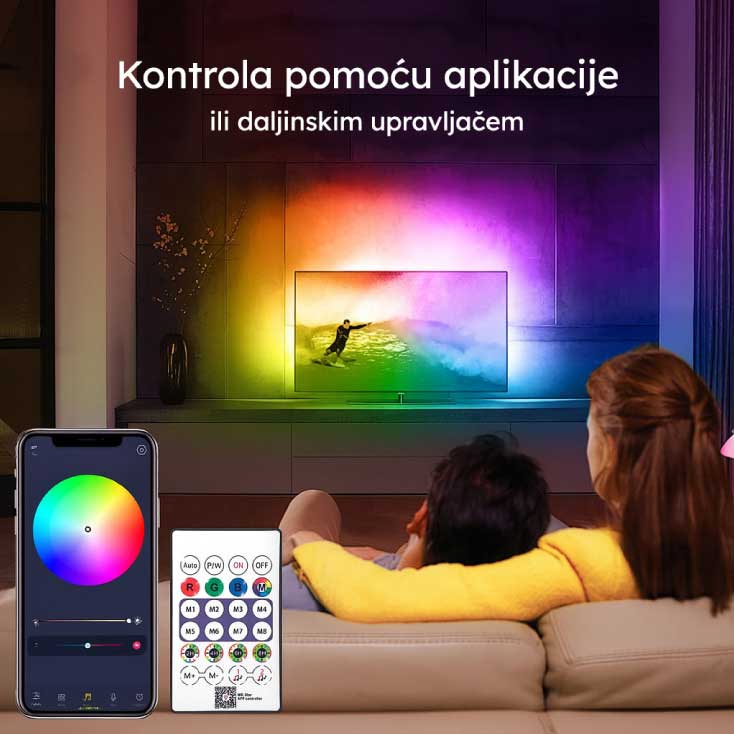 RGB LED traka 5m sa kontrolom rada preko aplikacije ili daljinskog upravljača 5877 - dodatni pogled