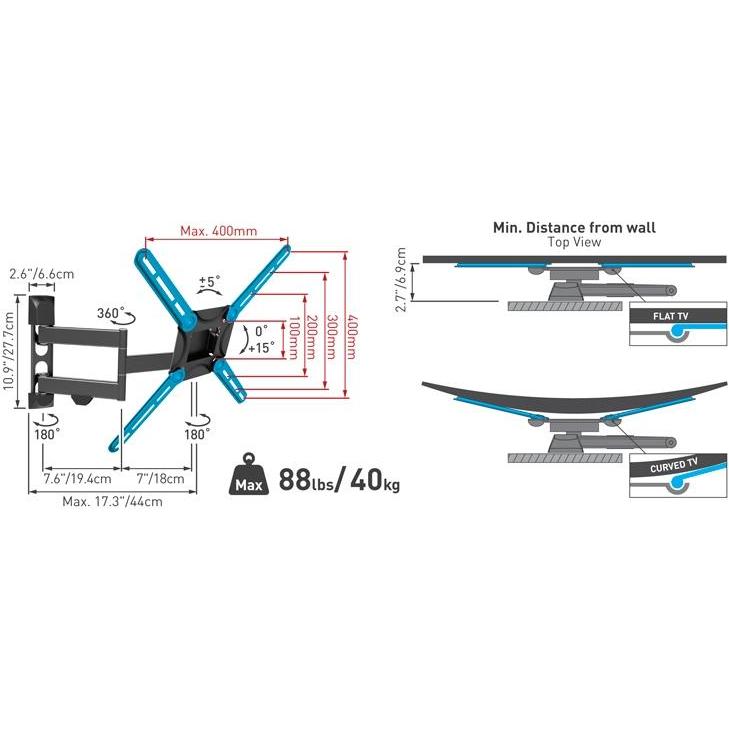 BARKAN 3400W.W LCD TV zglobni zidni nosač do 65 inča za ravne i zakrivljene televizore - dodatni pogled