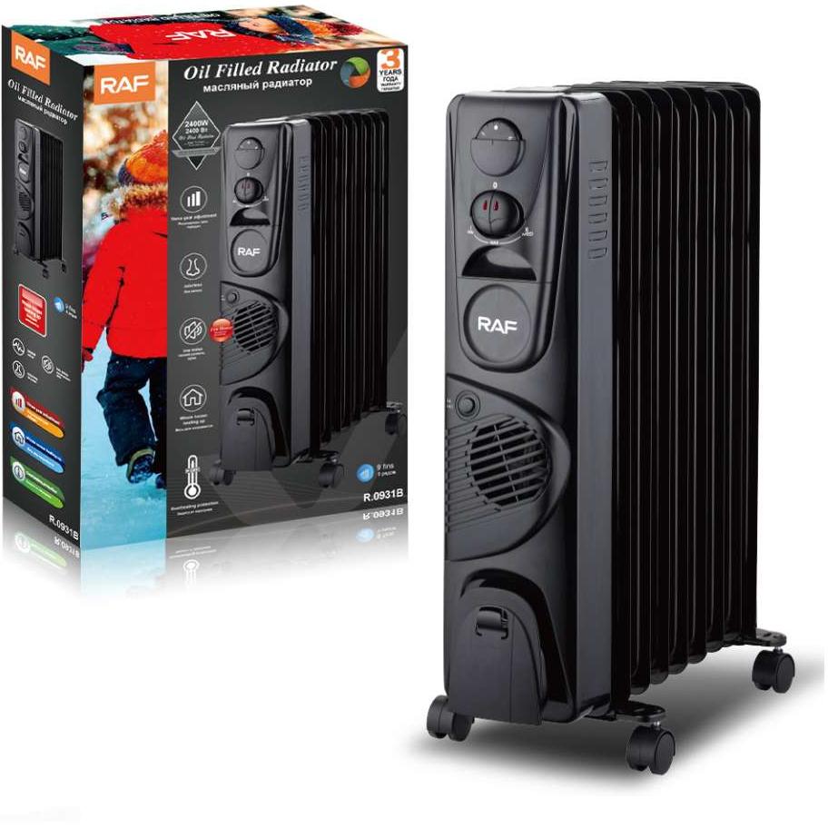 Raf R.0931b Uljni Radijator Sa Ventilatorom 9 Rebara Crni 2400w - dodatni pogled