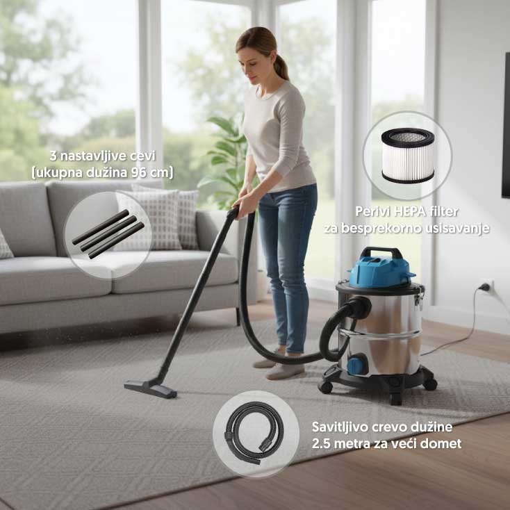 Kućni usisivač za suvo i mokro usisavanje 20l 1400W Prosto USM3214-20 - dodatni pogled