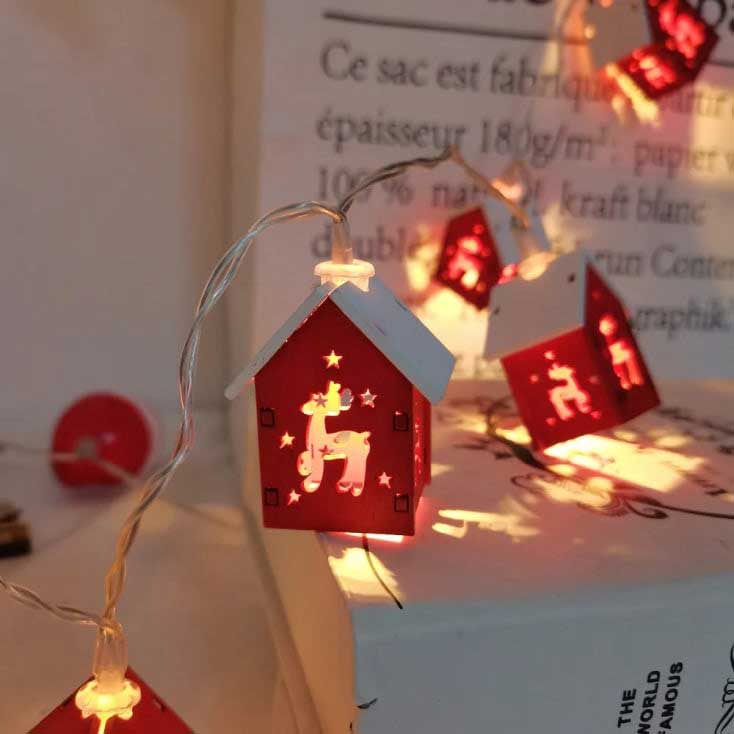 LED Svetleći niz na baterije Novogodišnje kućice 90cm - dodatni pogled