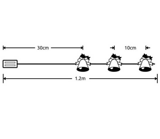 LED Svetleći niz na baterije Zvončići 0.9m - dodatni pogled