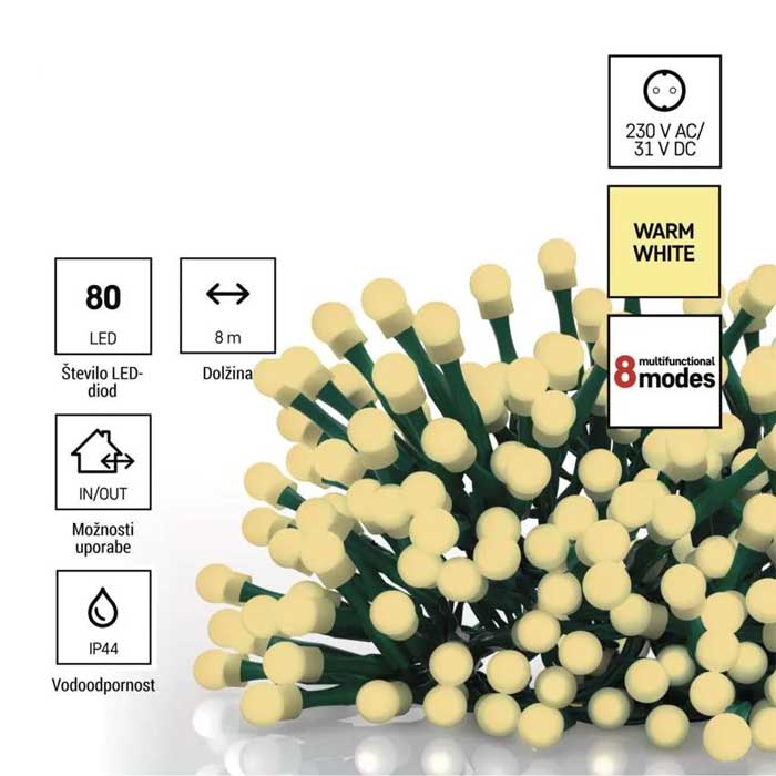 Novogodišnje lampice 80 LED 8m Sa tajmerom Emos D5AW22 - dodatni pogled
