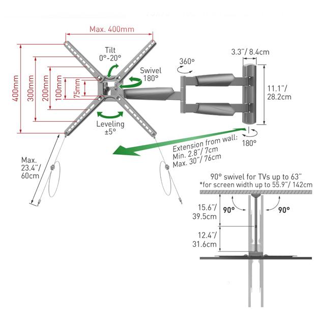BARKAN BM343XLOD LCD TV zglobni zidni nosač do 65 inča sivi - dodatni pogled