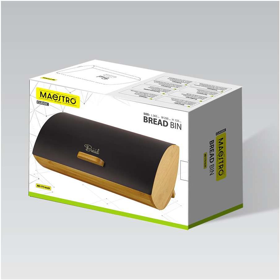 Maestro Drvena kutija za hleb sa metalnim poklopcem MR-1775-BLACK - dodatni pogled
