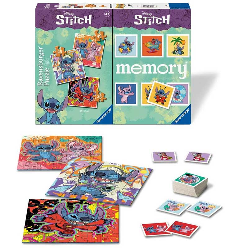 Disney Stitch 2u1 Društvena igra Memorija + 3 Puzzle Ravensburger 24695 - dodatni pogled
