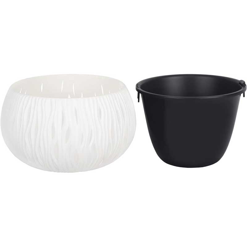 Loptasta saksija za cveće sa uloškom 29cm Bela - dodatni pogled