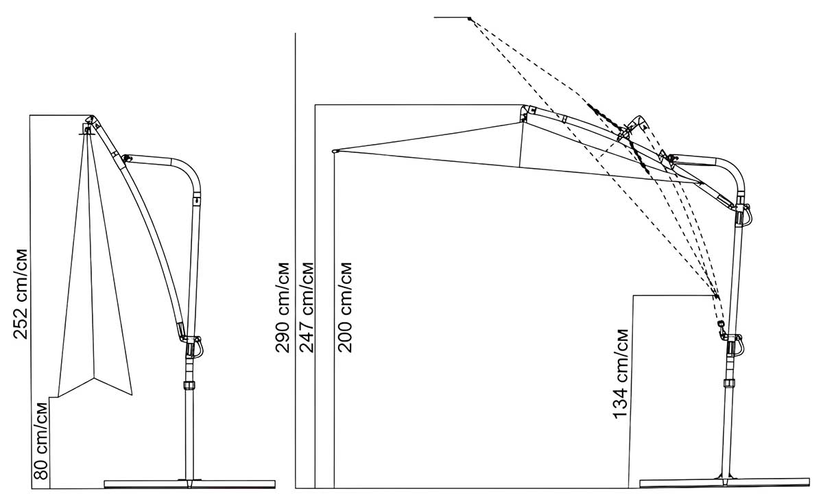 Viseći Banana Suncobran sa UV 50+ zaštitom Prečnika 3 m sa Mehanizmom - dodatni pogled