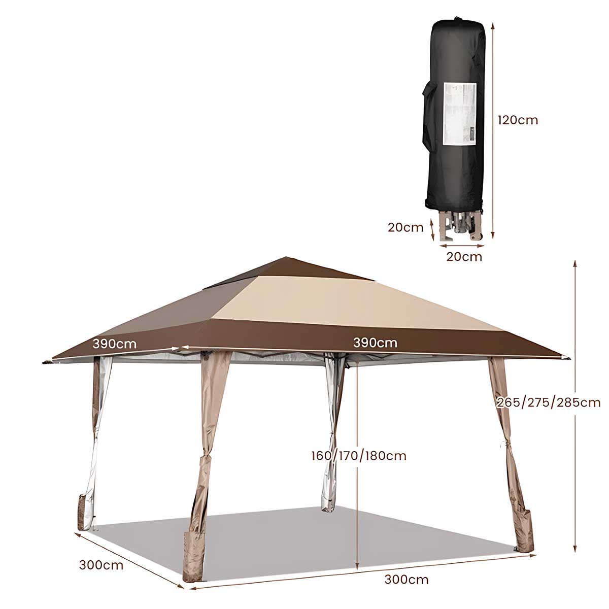 UPF 50 plus Sklopivi POPUP Gazebo 4 x 4 m podesive visine - dodatni pogled