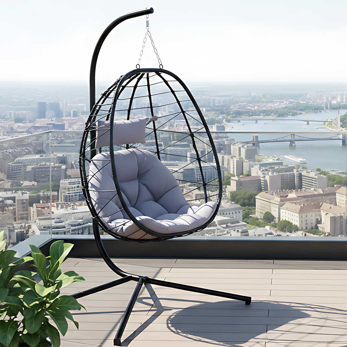 Jaje Ljuljaška Sa Sklopivom Korpom, Debelim Jastukom i Čeličnim Postoljem - dodatni pogled