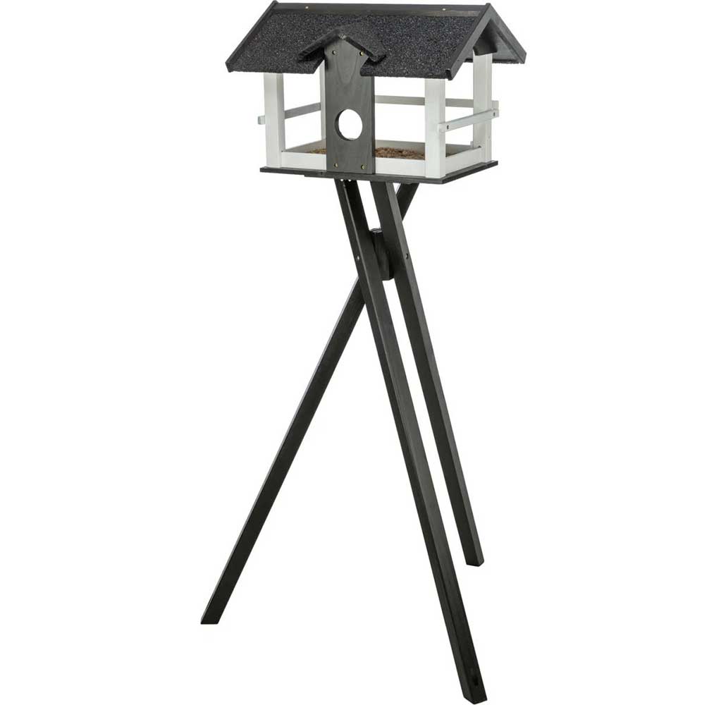 Velika hranilica za ptice na postolju 1.33m Drvena kućica crnobela Trixie 55814 - dodatni pogled