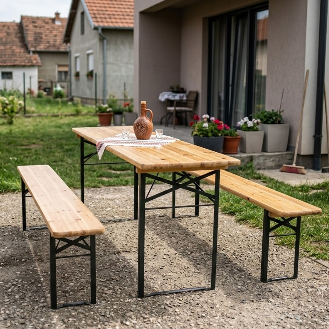 Pivski Set 220 x 80 cm - Metal - Drvo - dodatni pogled