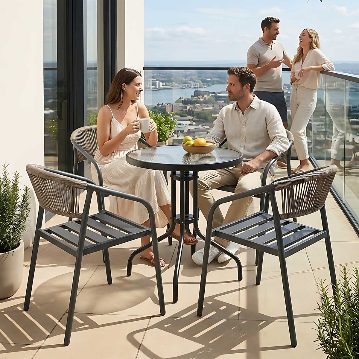 Čelik Ratan Garnitura Charlot - 4 Stolice i Sto sa Staklom - dodatni pogled