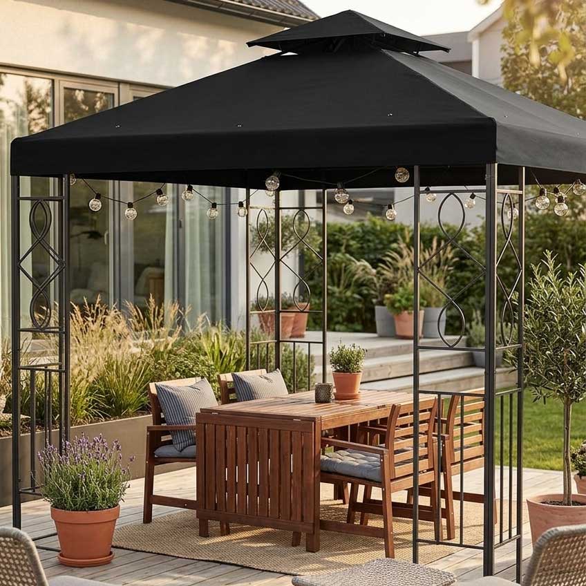 Zamensko Platno Za Krov Paviljona 3 x 3 m Crna Boja - dodatni pogled