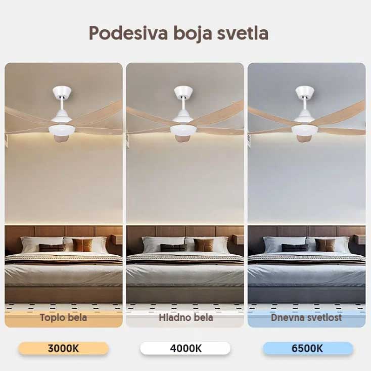 Plafonski ventilator sa podesivim svetlom i daljinskim 142cm Beli - dodatni pogled