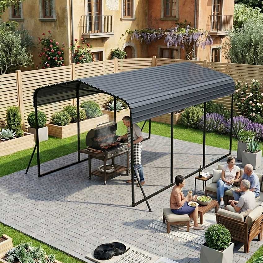 Garaža Za Dvorište - Metalna Montažna sa Nadstrešnicom - dodatni pogled