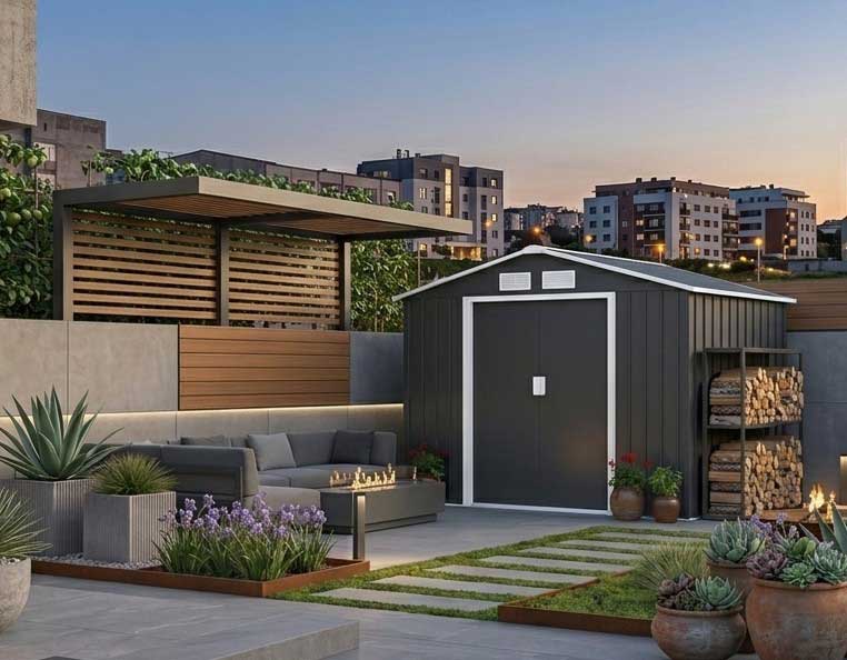 Pomoćna metalna baštenska kućica sa kliznim vratima Ferox-A 2.7m² - dodatni pogled