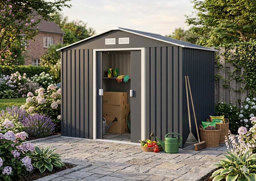 Pomoćna metalna baštenska kućica sa kliznim vratima Ferox-B 5.4m² - dodatni pogled