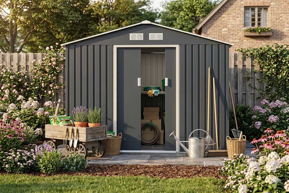 Pomoćna metalna baštenska kućica sa kliznim vratima Ferox-C 7.2m² - dodatni pogled