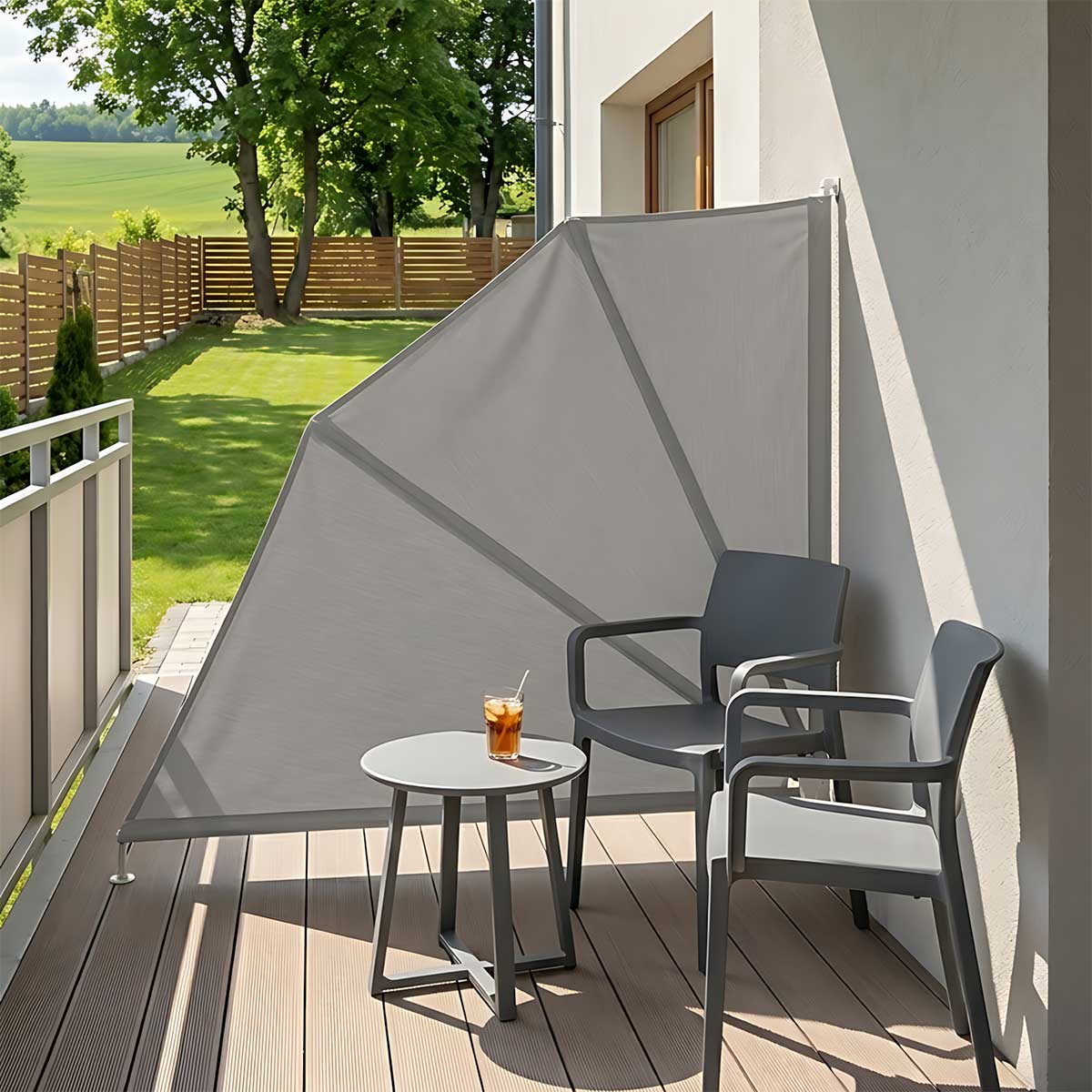 Lepezasta bočna tenda za balkon 140 x 140 cm – Diskretna zaštita od vetra, sunca i pogleda - dodatni pogled