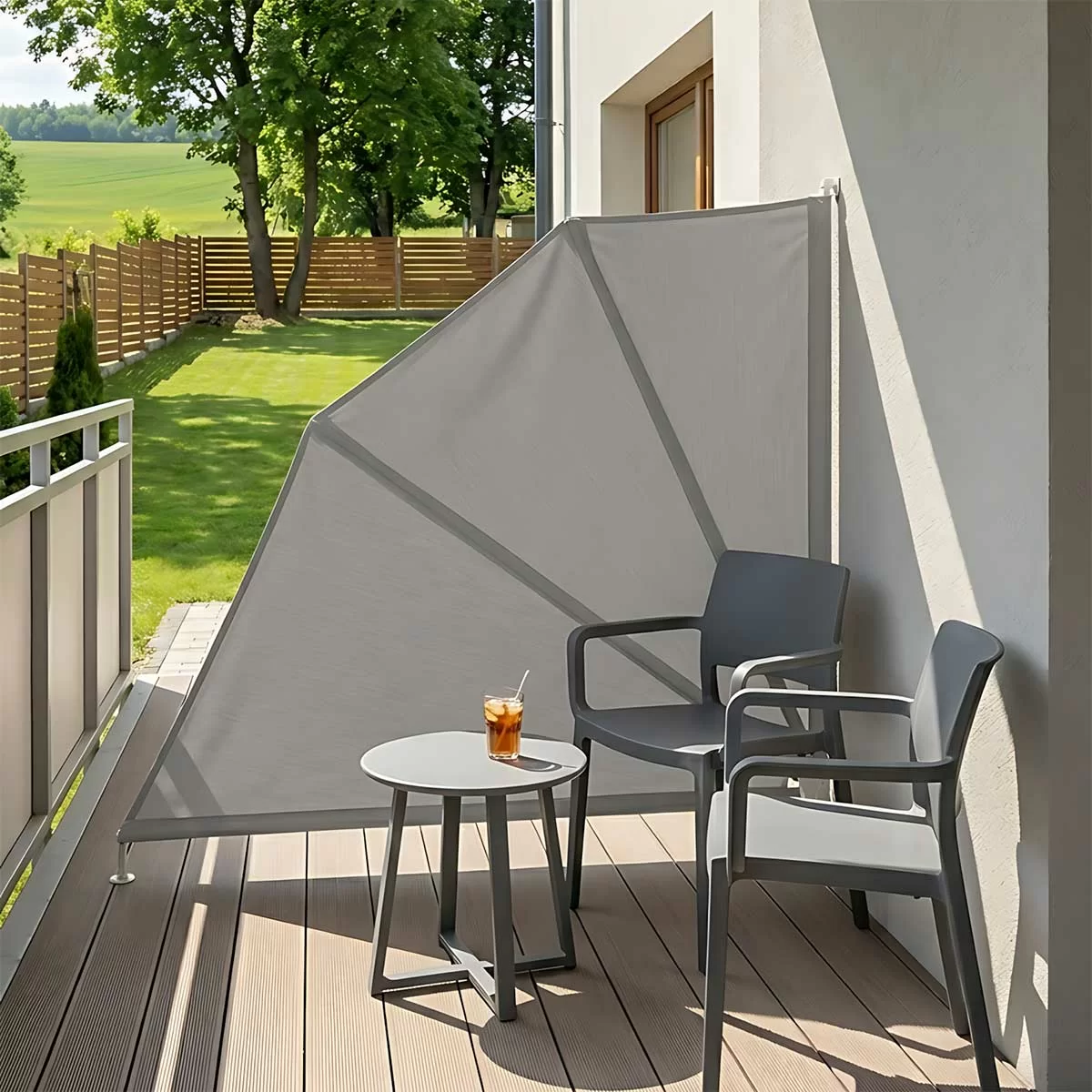 Lepezasta bočna tenda za balkon 140 x 140 cm – Diskretna zaštita od vetra, sunca i pogleda