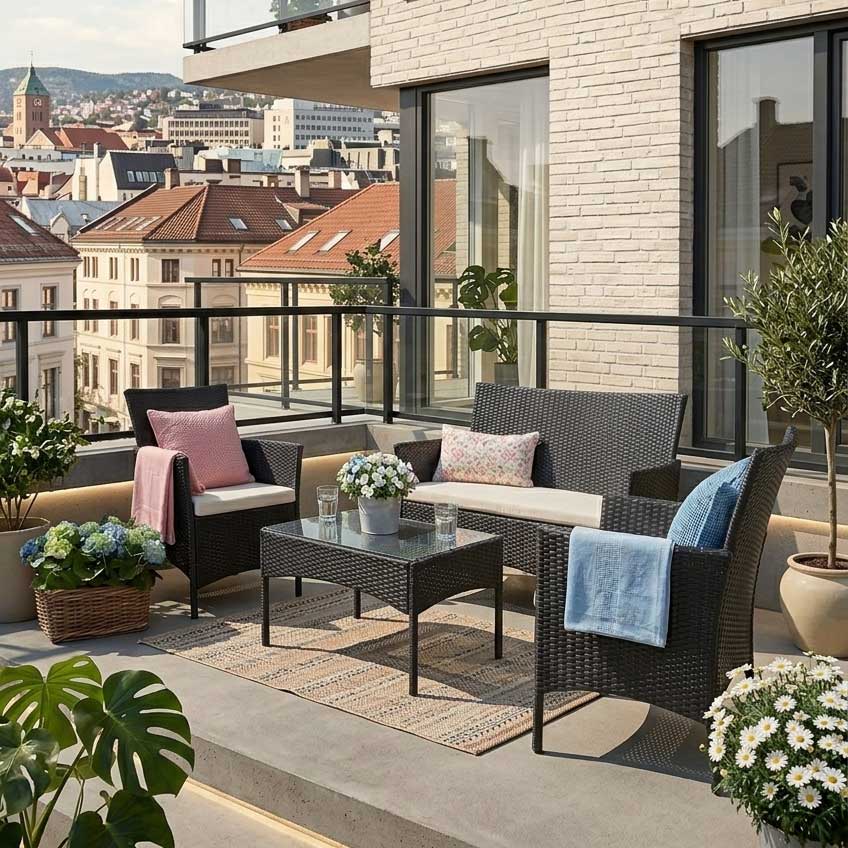 Baštenski Set Od Ratana Bonzzo - 2 Fotelje, Sofa, Sto i Jastuci - dodatni pogled