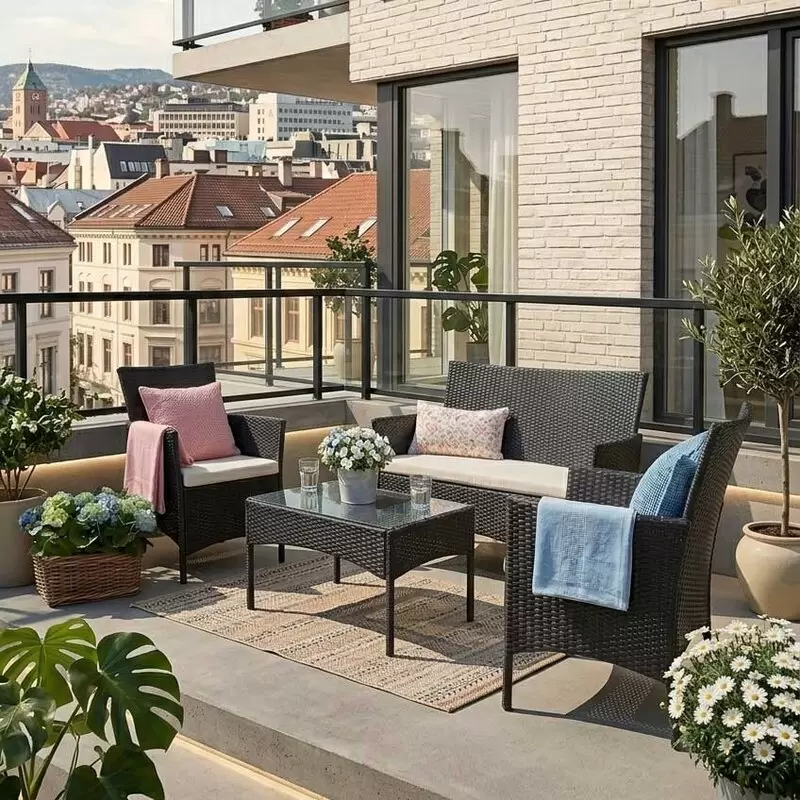 Baštenski Set Od Ratana Bonzzo - 2 Fotelje, Sofa, Sto i Jastuci