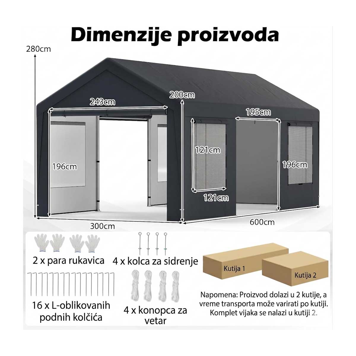 Baštenska Garaža, Šator Za Proslave, Paviljon Venturo Titan 6 x 3 m - dodatni pogled