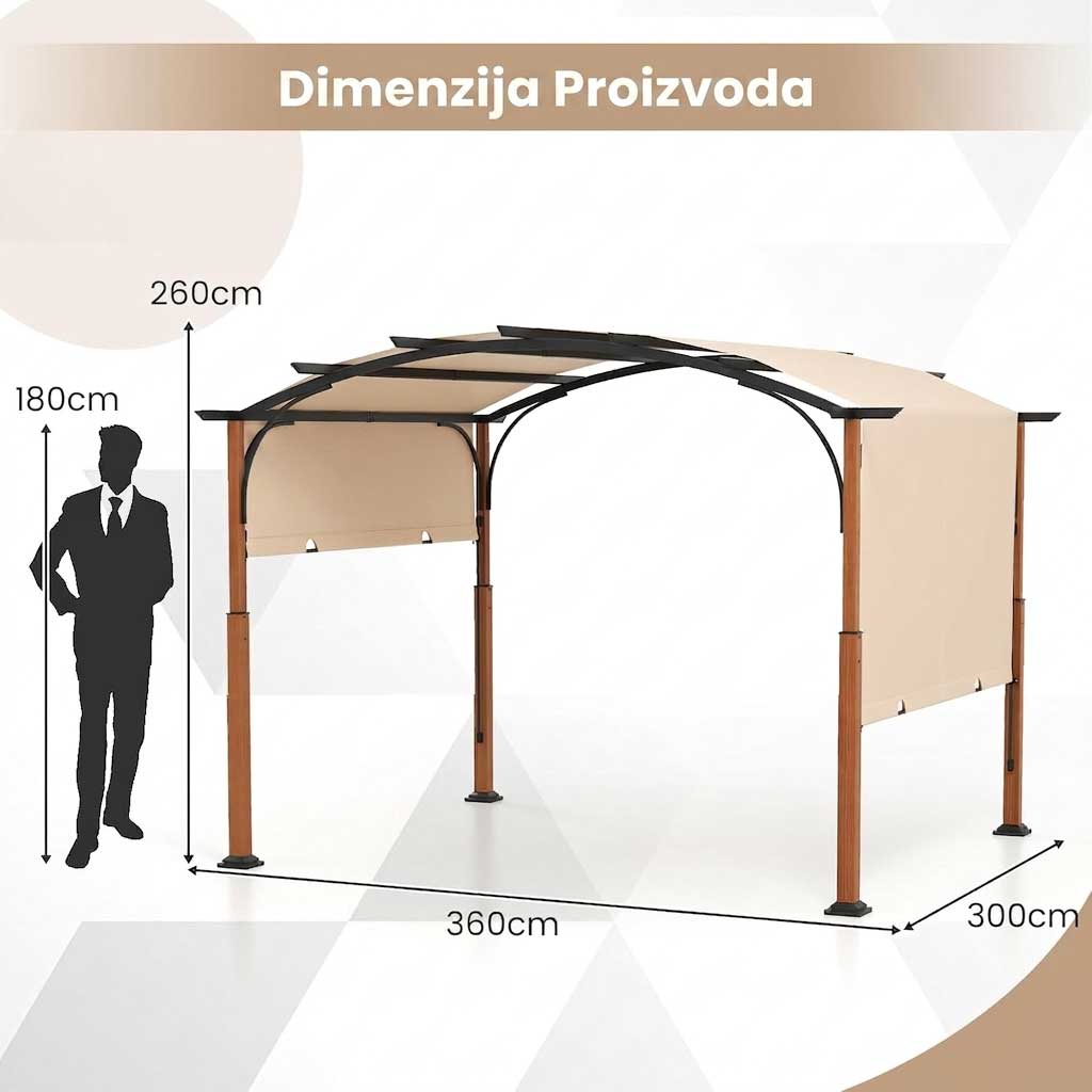 Pergola Sa Lučnim Krovom 3.6 x 3 m Venturo Prestige - dodatni pogled
