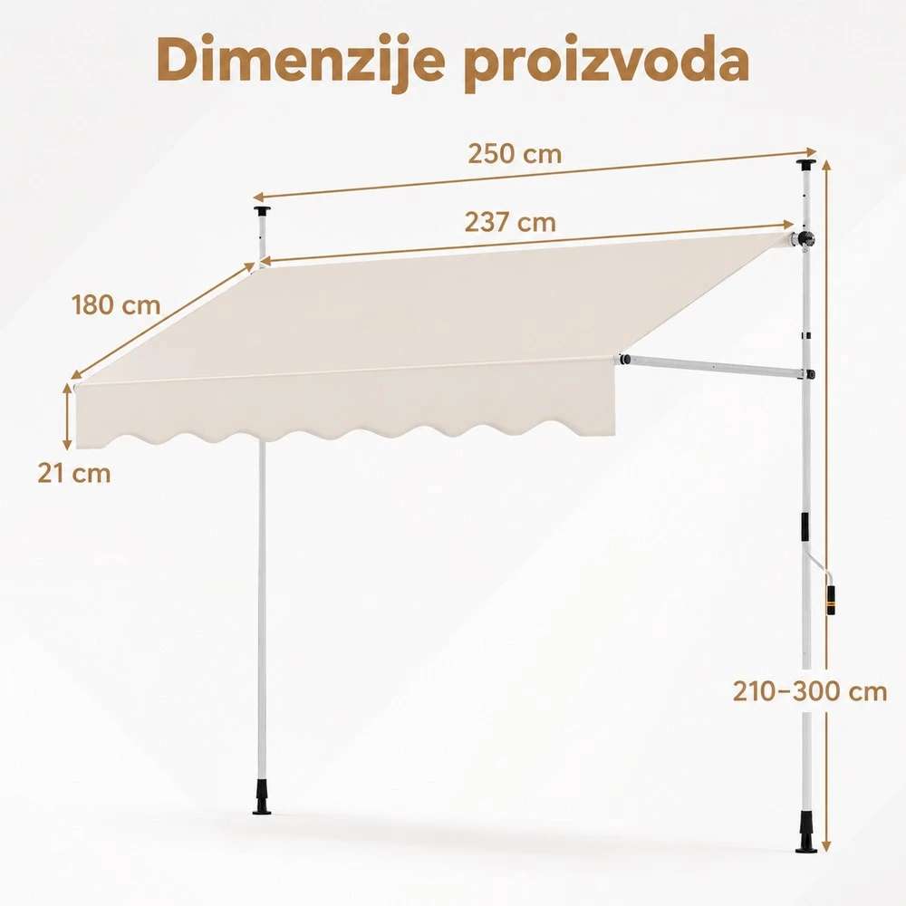 Montelux Easy Tenda 250 x 125 cm Sa Teleskopskim Nosačima - Bez bušenja - dodatni pogled