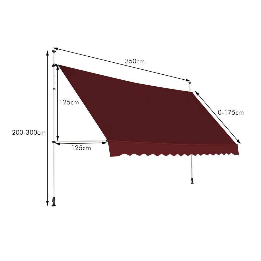 Bordo Balkonska Tenda sa Teleskopskim Nosačima 350 x 120 cm Montelux Easy - Bez Bušenja - dodatni pogled