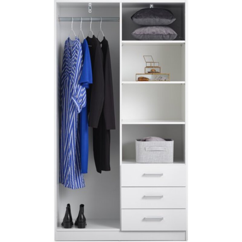 Ormar FANDRUP 97x176 cm, 2 vrata, 3 fioke, bela - dodatni pogled