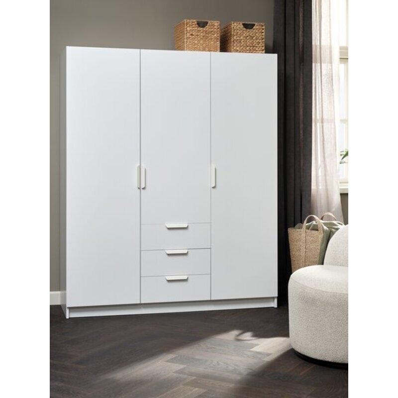 Ormar JENSLEV 144x176 cm, 3 vrata 3 fioke, bela - dodatni pogled