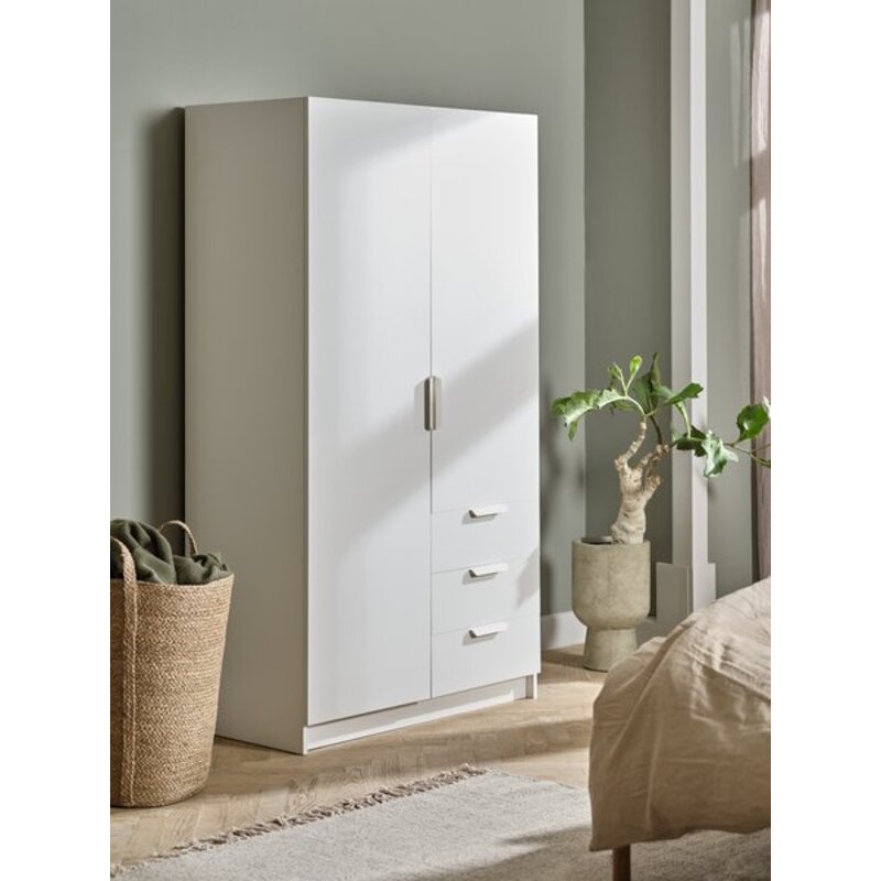 Ormar JENSLEV 96x176, 2 vrata, 3 fioke, bela - dodatni pogled