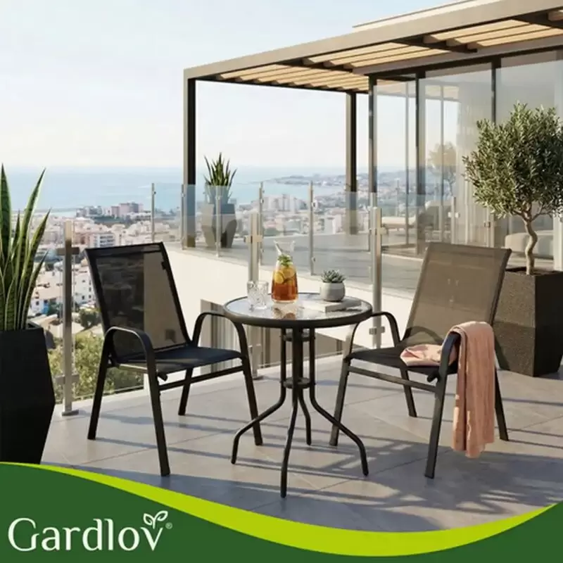 Gardlov Baštenski Set - Sto i Stolice sa Staklenom Pločom, Crni