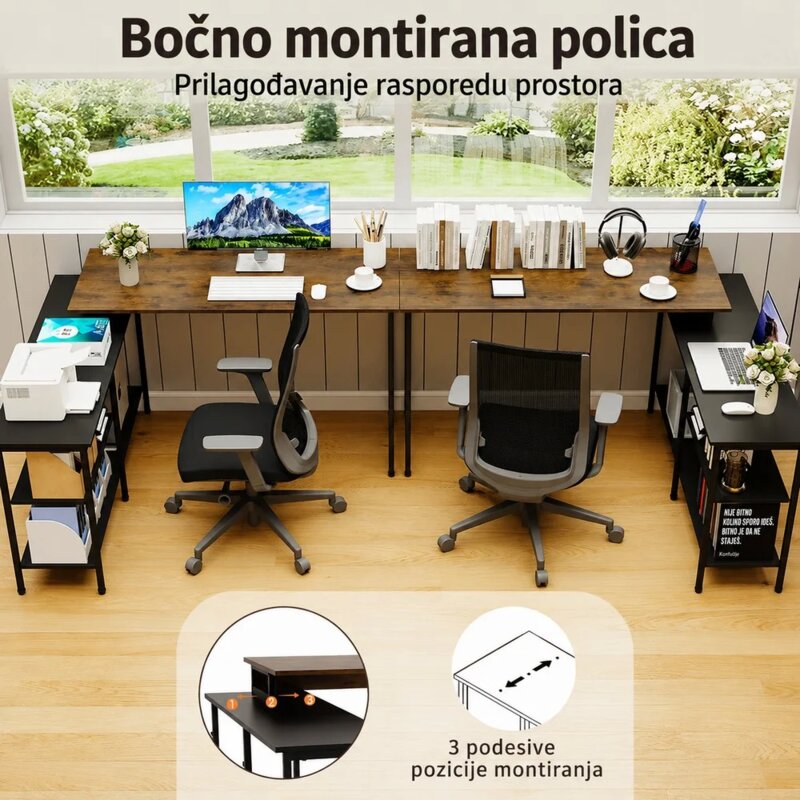 Nuvora Ugaoni Kancelarijski Sto sa Policama, Rustik Braon - dodatni pogled