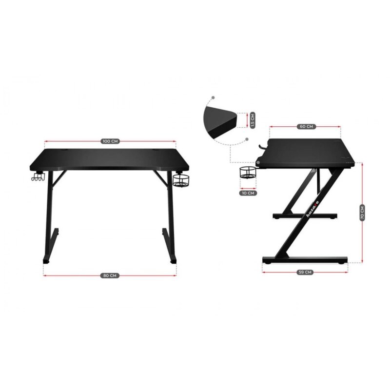 Huzaro Hero 1.8 Gaming Sto, Crni, 100x60cm - dodatni pogled