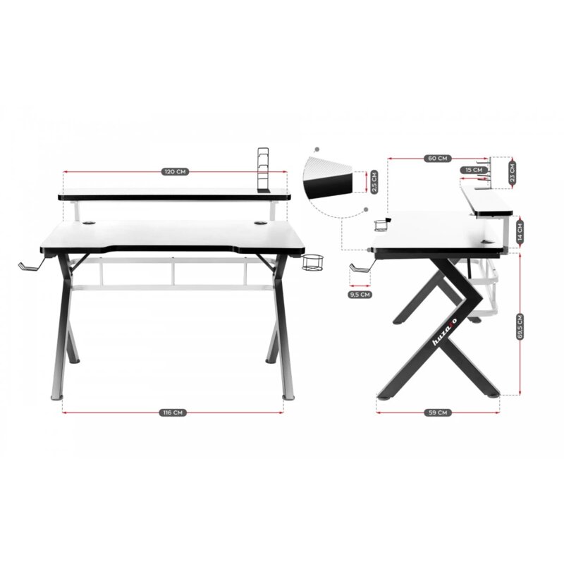 Huzaro Hero 5.0 Gaming Sto, Beli, 120 x 60 cm - dodatni pogled
