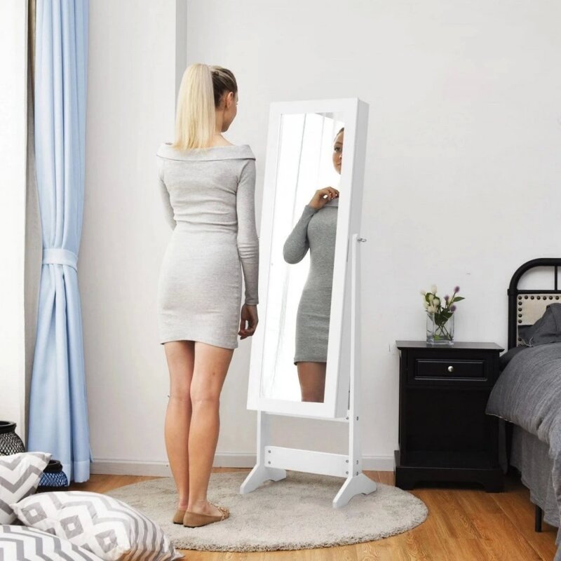 Samostojeći ormar sa ogledalom za nakit 144cm, Beli - dodatni pogled