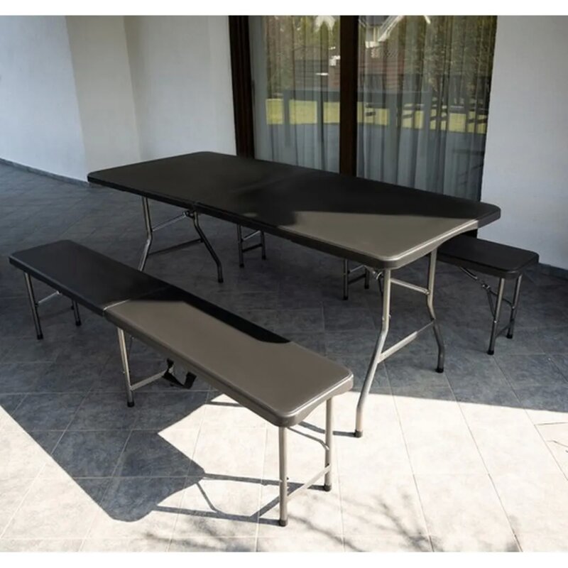 Gardlov Sklopivi Baštenski Sto sa Klupama 180cm, Crni - dodatni pogled