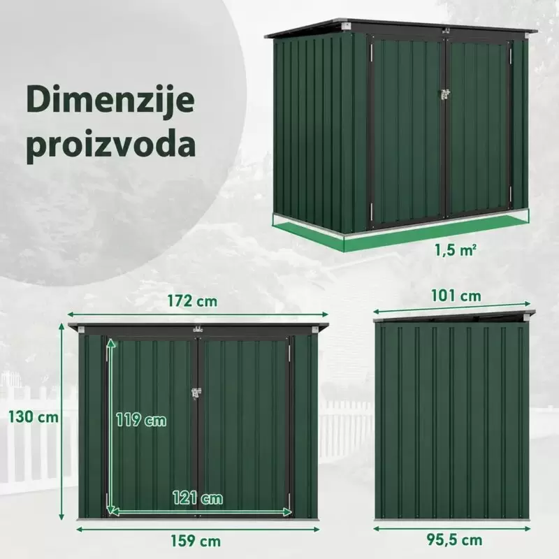 Domaro metalna baštenska kućica za kante za otpatke 172x95x130 cm, zelena