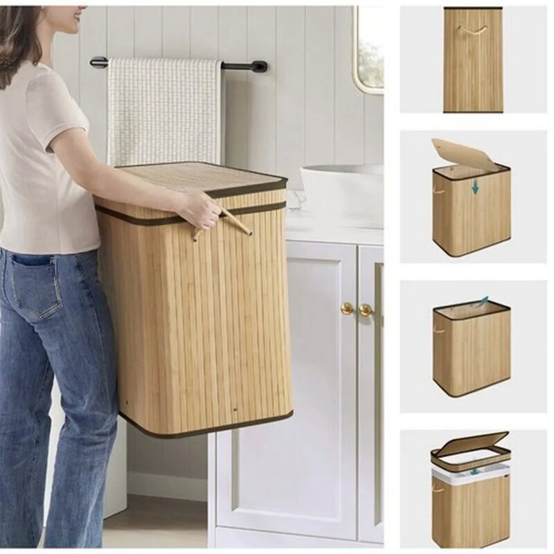 Ruhhy Korpa za Veš od Bambusa 100L, 60x54x35cm - dodatni pogled