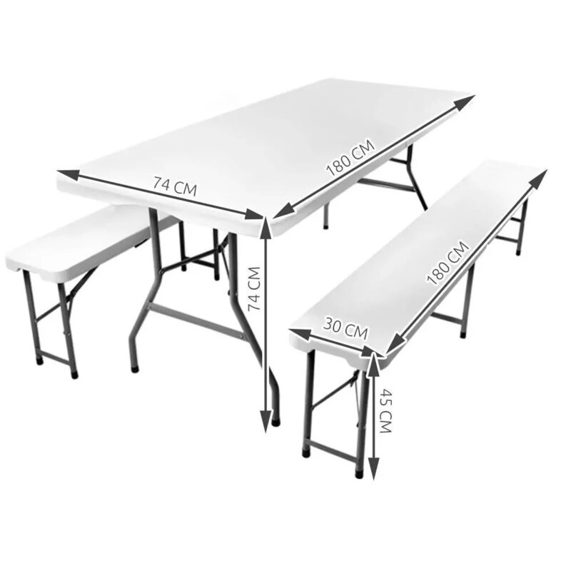 Gardlov Sklopivi Baštenski Set – Sto i 2 Klupe, Beli, 180cm - dodatni pogled
